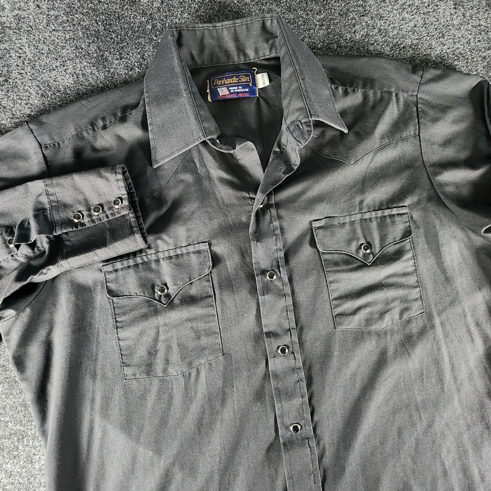 Panhandle Slim Mens Vintage Western Pearl Snap Shirt Black Long Sleeve 16.5 x 34